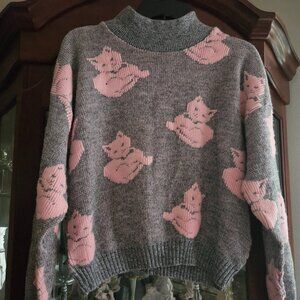 Vintage Dorothy Gray and Pink Cat Sweater